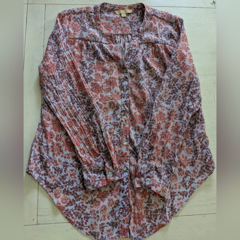 Hope & Harlow Floral Gauzy Long Sleeve Button Up Blouse Size Large